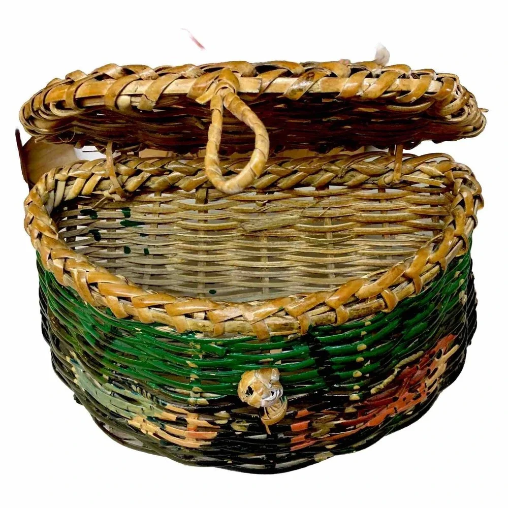 Decorative Painted Fly Fishing,Beach Wicker Basket‎ Lodge Cabin Core